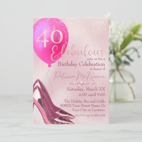Pink High Heel Stilettos Glitter 40th Birthday Invitation