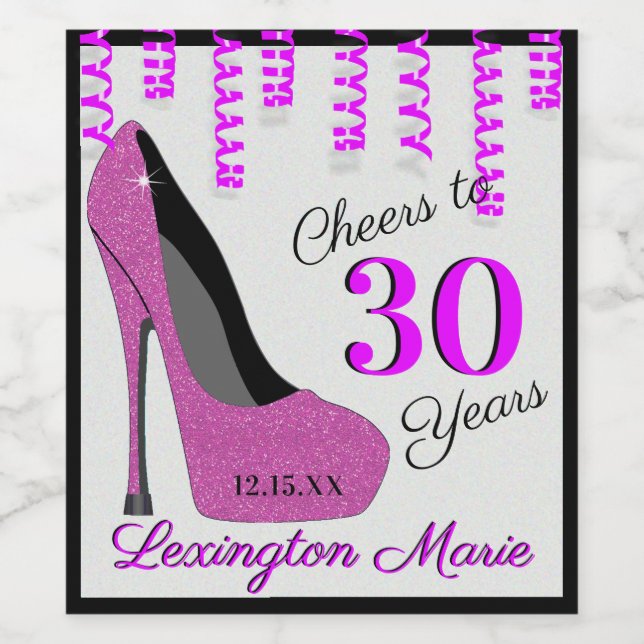 Pink High Heeled Shoe Birthday Party Sparkling Win Wine Label (Single Label)
