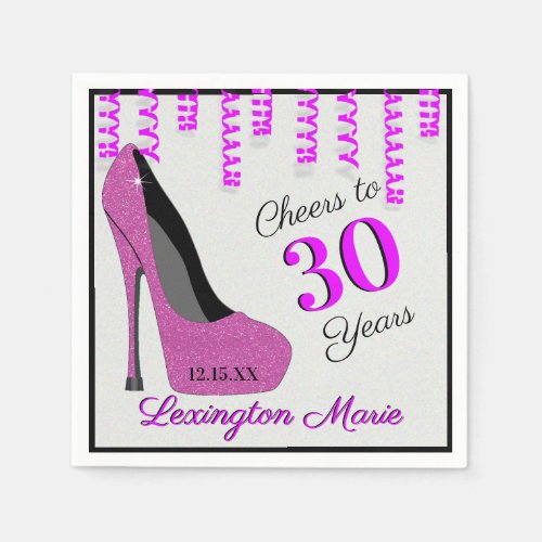 Pink High Heeled Shoe Birthday Party With Age Paper Napkins