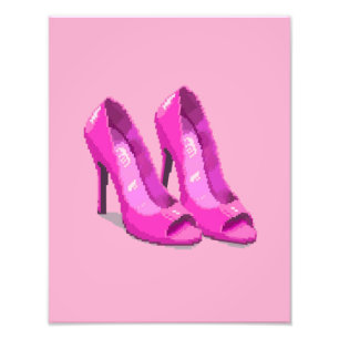 Pink High Heels 64-Bit Pixel Art Style Photo Print