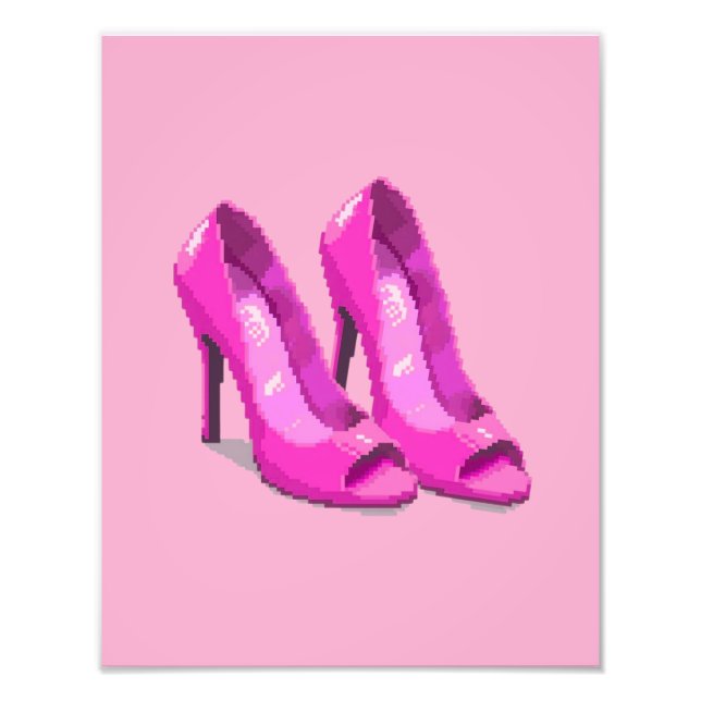 Pink High Heels 64-Bit Pixel Art Style Photo Print (Front)