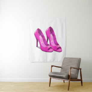 Pink High Heels 64-Bit Pixel Art Style Tapestry