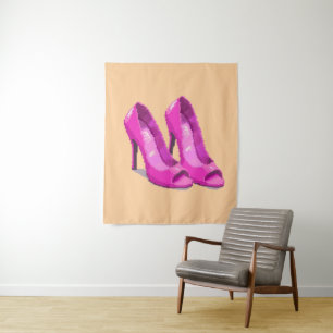 Pink High Heels 64-Bit Pixel Art Style Tapestry