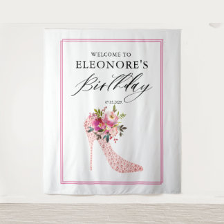 Pink High Heels Birthday Welcome Tapestry