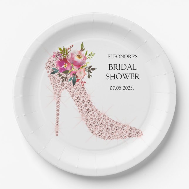 Pink High Heels Bridal Shower Paper Plates (Front)