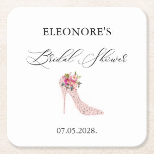 Pink High Heels Bridal Shower Square Paper Coaster