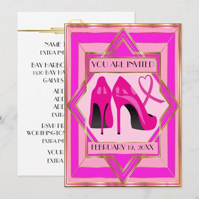 Pink High Heels Cancer Awareness Invitation (Front/Back)