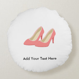 Pink High Heels - Elegant 1950s Girly Pumps Round Pillow