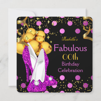 Pink High Heels Gold Polka Dot Birthday Party Invitation