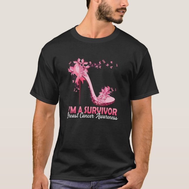 Pink High Heels I'm A Survivor Breast Cancer Aware T-Shirt (Front)