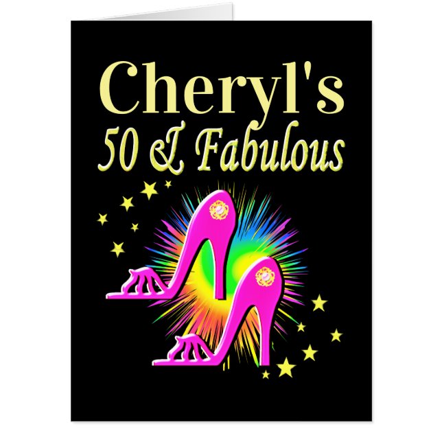 PINK HIGH HEELS PERSONALIZED 50TH BIRTHDAY CARD (Front)