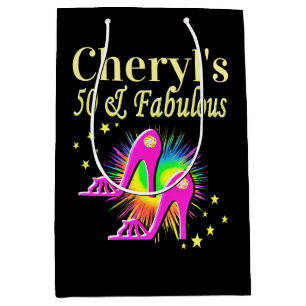 PINK HIGH HEELS PERSONALIZED 50TH BIRTHDAY MEDIUM GIFT BAG
