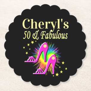 PINK HIGH HEELS PERSONALIZED 50TH BIRTHDAY PAPER COASTER