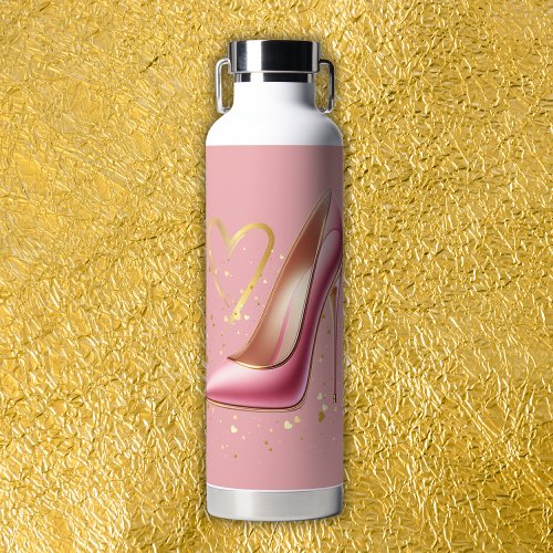Pink high heels with gold hearts  water bottle