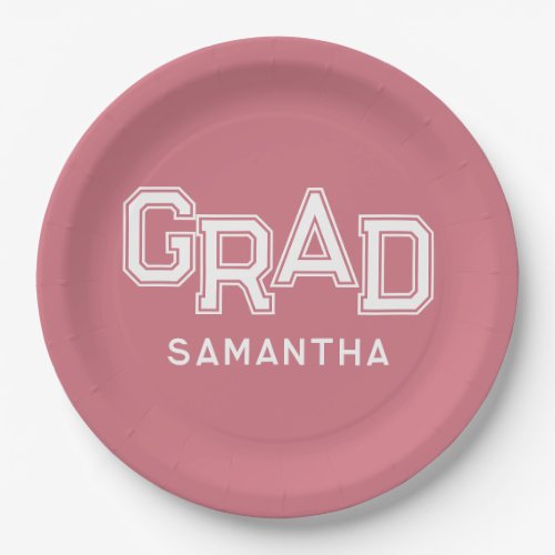 Pink High School Grad Custom Name Graduation Paper Plates