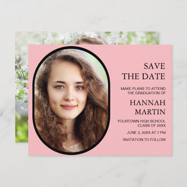 Pink High School Graduation Photo Save Date (Front/Back)