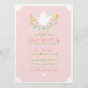 Pink High Tea Baby Shower Invitation
