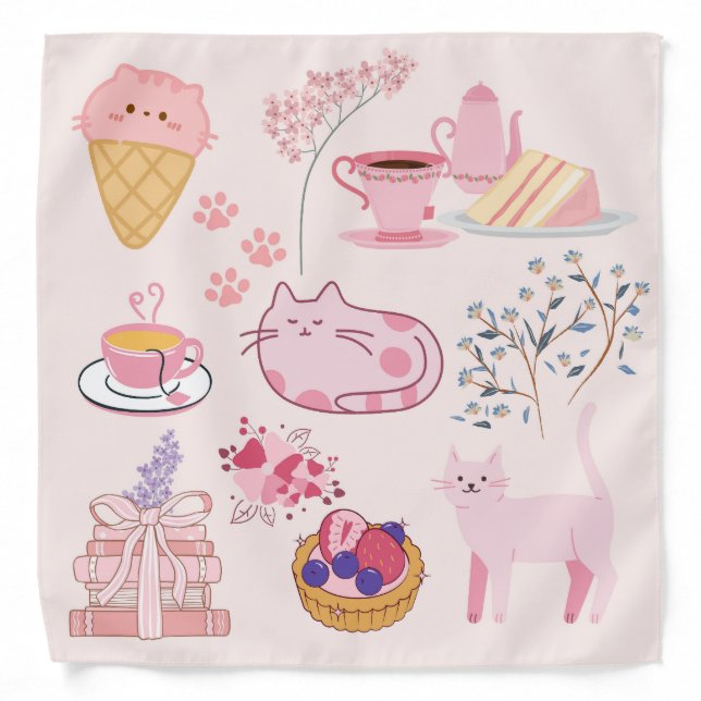 Pink High Tea Cats Bandana (Front)