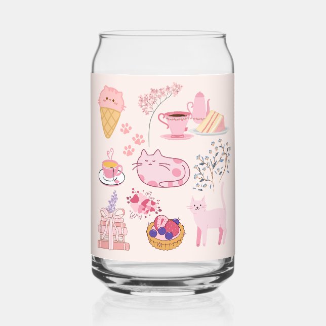 Pink High Tea Cats Can Glass (Front)