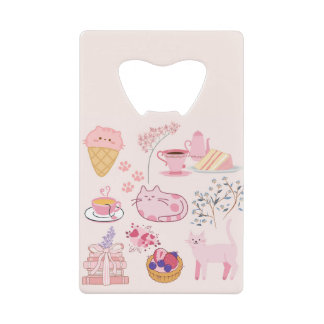 Pink High Tea Cats Credit Card Bottle Opener