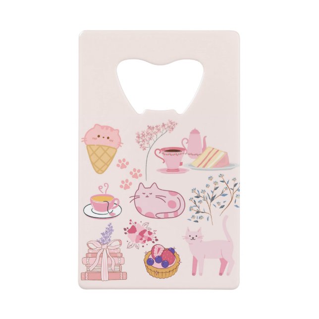 Pink High Tea Cats Credit Card Bottle Opener (Front)