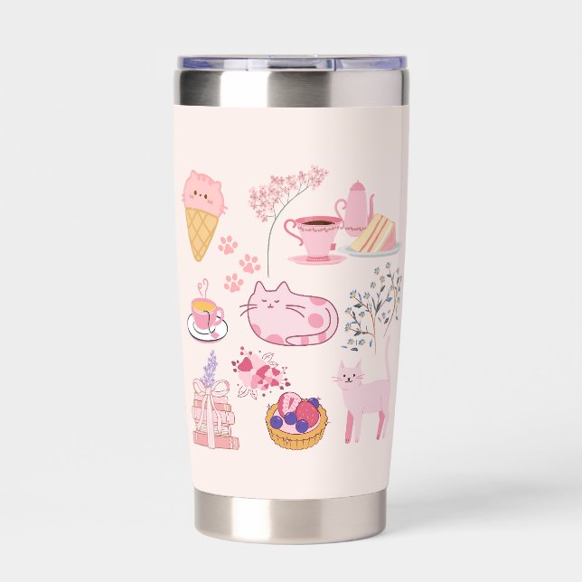  Pink High Tea Cats Insulated Tumbler (Front)