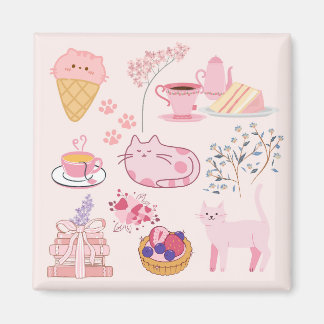 Pink High Tea Cats Magnet