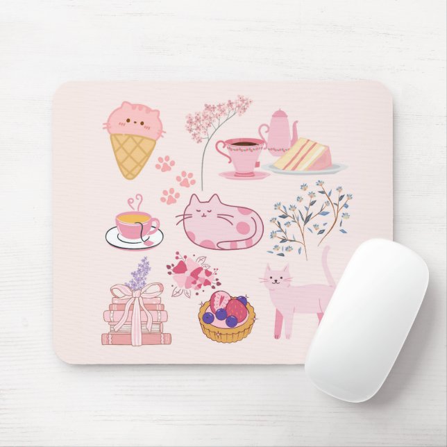 Pink High Tea Cats Mouse Pad (With Mouse)