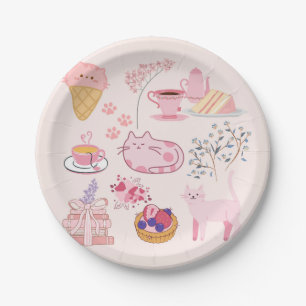 Pink High Tea Cats Paper Plates