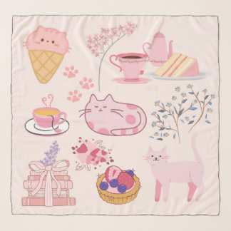 Pink High Tea Cats Scarf