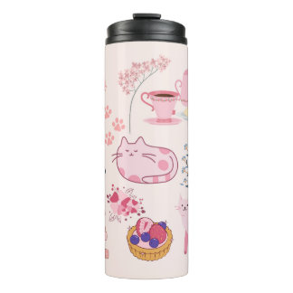 Pink High Tea Cats Thermal Tumbler