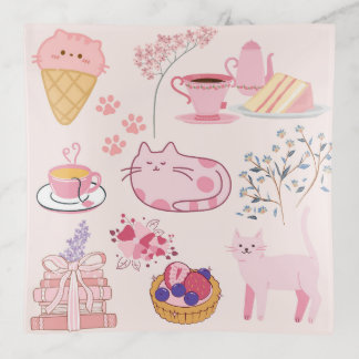  Pink High Tea Cats Trinket Tray