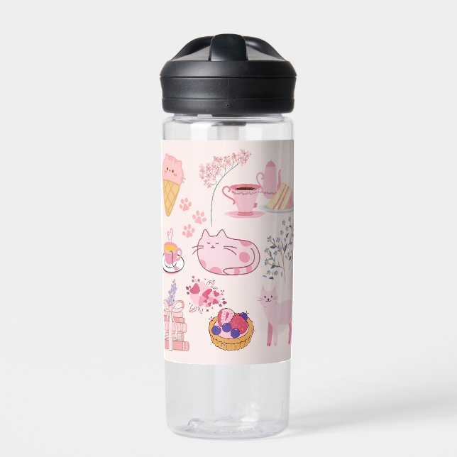  Pink High Tea Cats Water Bottle (Front)
