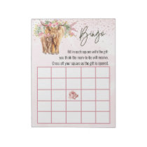 Pink Highland Cow Baby Shower Bingo Game Notepad