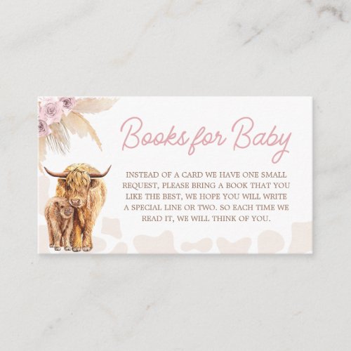 Pink Highland Cow Baby Shower Books for Baby Enclosure Card