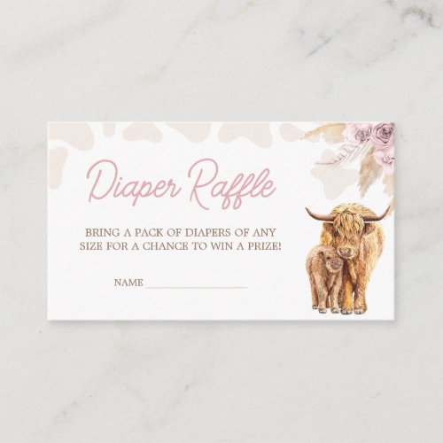 Pink Highland Cow Baby Shower Diaper Raffle Enclosure Card