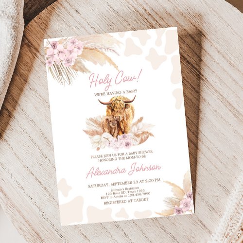 Pink Highland Cow Baby Shower  Invitation