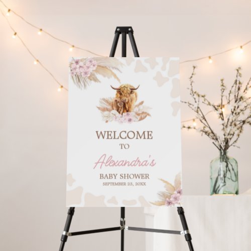 Pink Highland Cow Baby Shower Welcome Sign