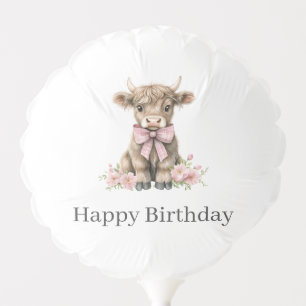 Pink Highland Cow Birthday  Balloon