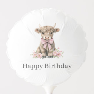 Pink Highland Cow Birthday Balloon