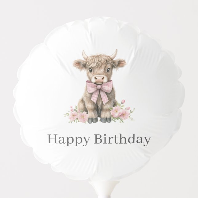 Pink Highland Cow Birthday  Balloon (Front)