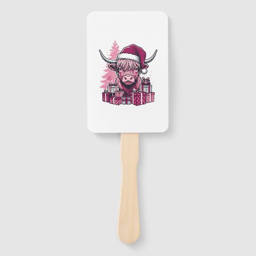 Pink Highland Cow Christmas Gifts Vintage Art_1 Hand Fan