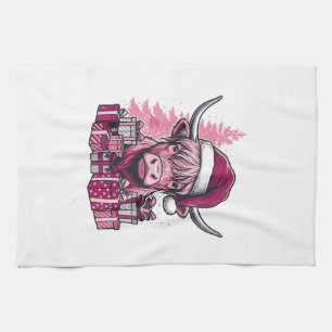 Pink Highland Cow Christmas Gifts Vintage Art_1 Kitchen Towel