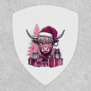 Pink Highland Cow Christmas Gifts Vintage Art_1 Patch