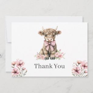 Pink Highland Cow Flat Thank You Card