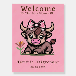 Pink Highland Cow Girl Baby Shower Welcome Sign