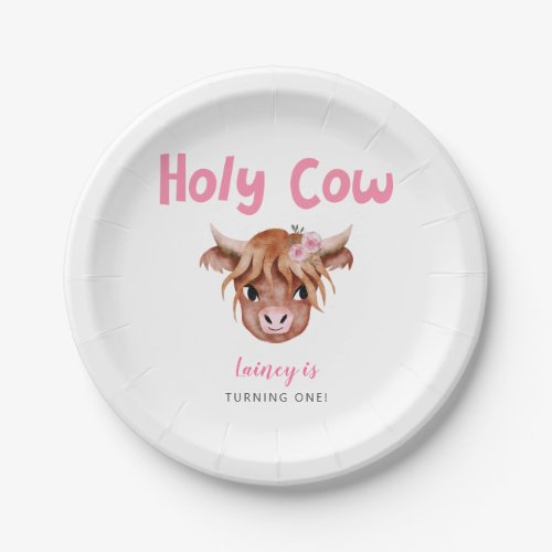 Pink Highland Cow Girls Birthday Party  Paper Plates