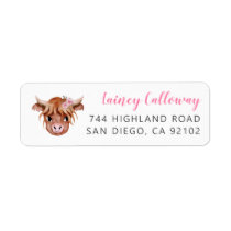Pink Highland Cow Return Address Label
