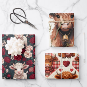 Pink Highland Cow Yarn Rose Knitter Wrapping Paper Sheets
