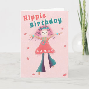 Pink Hippie Birthday Groovy Girl Flower Power Boho Card